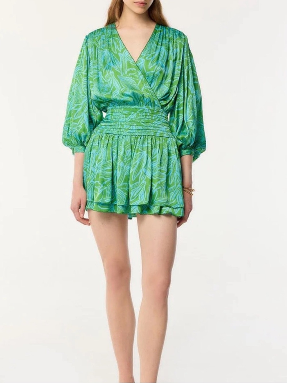 Green Printed Tie-Front Romper